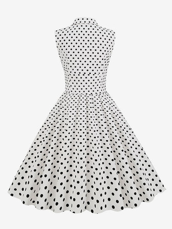 ヴィンテージドレス　1950年代オードリー・ヘップバーン風　Vネック　ノースリーブ　水玉　二次会　お呼ばれ　発表会　スイングドレス