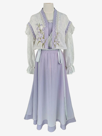 中国風のロリータ ドレス ロング スリーブ スイート パープル中国風のロリータ