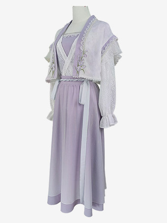 中国風のロリータ ドレス ロング スリーブ スイート パープル中国風のロリータ