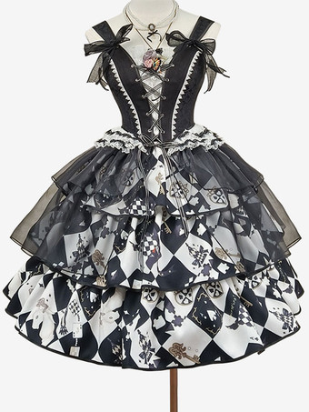 甘いロリータ衣装ブラック ノースリーブ トップ オーバー スカート
