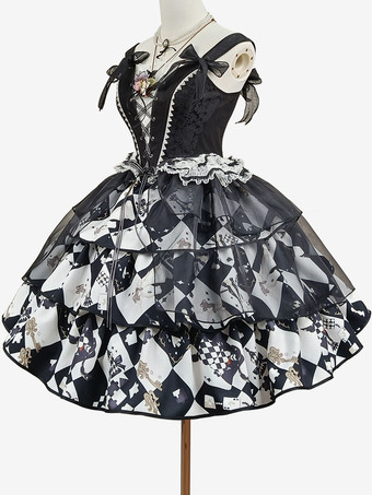 甘いロリータ衣装ブラック ノースリーブ トップ オーバー スカート