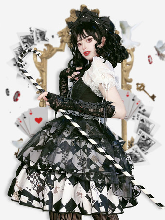 甘いロリータ衣装ブラック ノースリーブ トップ オーバー スカート