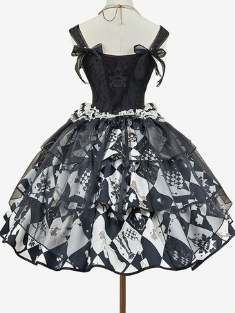 甘いロリータ衣装ブラック ノースリーブ トップ オーバー スカート