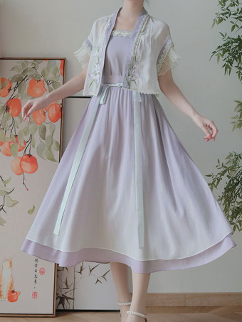 パープル 中国風のロリータ ドレス ロング スリーブ スイート パープル中国風のロリータ