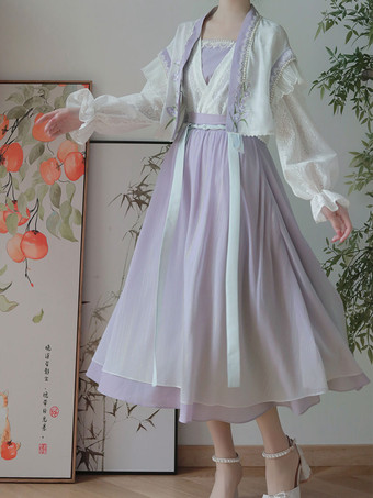 中国風のロリータ ドレス ロング スリーブ スイート パープル中国風のロリータ