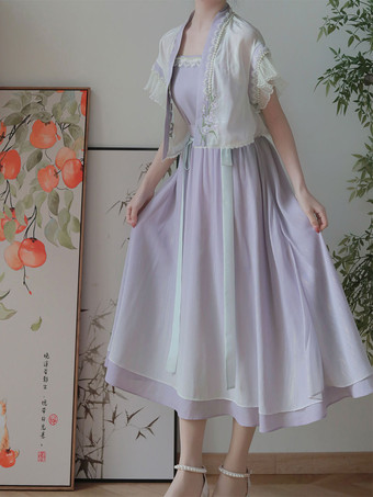 中国風のロリータ ドレス ロング スリーブ スイート パープル中国風のロリータ