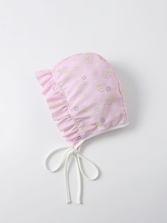 甘ロリータ衣装 フリル 花柄 半袖 ジャンプスーツ 帽子つき ピンク