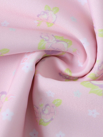 甘ロリータ衣装 フリル 花柄 半袖 ジャンプスーツ 帽子つき ピンク