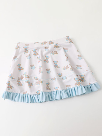 甘いロリータ衣装ライトスカイブルーフリル花柄ノースリーブスカートパンツトップ