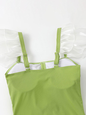 Sweet Lolita Swimsuits Green Bows Ruffles Sleeveless One Piece