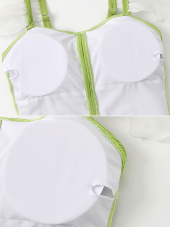 Sweet Lolita Swimsuits Green Bows Ruffles Sleeveless One Piece