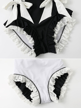 Abiti Sweet Lolita Tuta senza maniche con fiocchi neri con volant