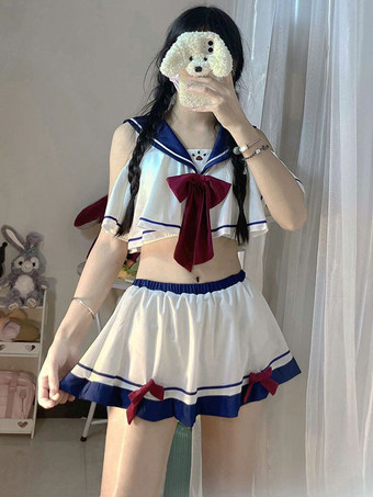 ホワイト 甘ロリータ水着 ホワイト リボン 半袖 トップス パンツ