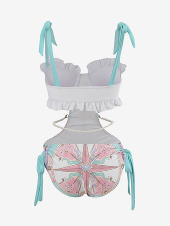 スウィートロリータ衣装 フクシア ピンク フリル 花柄 ノースリーブ ジャンプスーツ