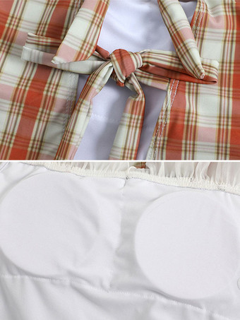 スウィートロリータ衣装 ホワイト フリル リボン チェック柄 半袖 ジャンプスーツ