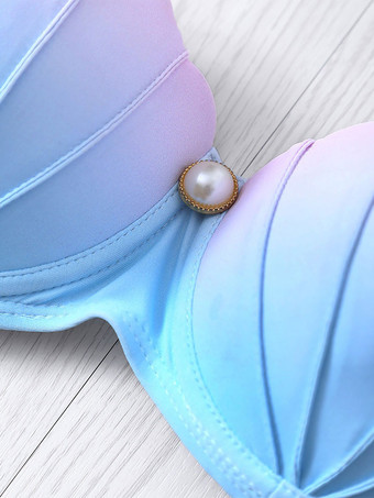 甘いロリータ衣装ライト スカイ ブルー オンブル パール ノースリーブ トップ パンツ