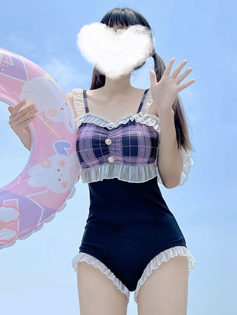 スウィートロリータ衣装 ブラック フリル チェック柄 ノースリーブ ジャンプスーツ