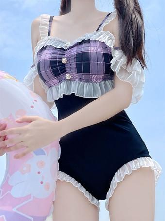 Japanese Women lolita cute striped bra Brief set chiffon Ruffle Underwear  Studen