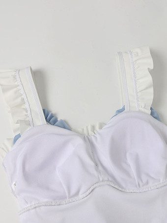 スイートロリータ水着ホワイトレースアップフリルノースリーブワンピース