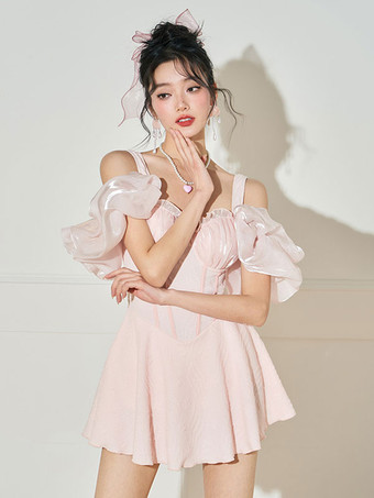 甘いロリータ衣装 ピンク ノースリーブ ジャンプスーツ