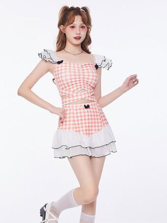 Sweet Lolita Outfits Calças brancas sem mangas Cami Top Conjunto de 2 peças  diariamente casual roupa interior Lolita 