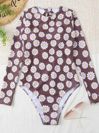 女性ワンピース水着カーキ花柄レースアップジュエルネック背中の開いた夏のビーチ水着