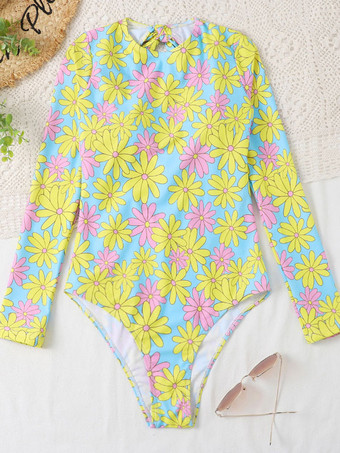 女性ワンピース水着カーキ花柄レースアップジュエルネック背中の開いた夏のビーチ水着