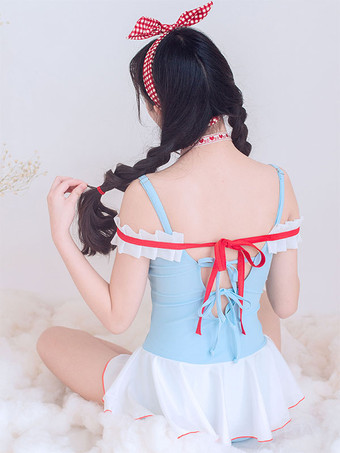 スウィートロリータ衣装 ライトスカイブルー レース フリル ノースリーブ ジャンプスーツ