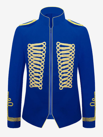 bleu Manteau Blanc Vintage Top Royal Manches Longues Polyester Pardessus Rétro Costumes Pour Homme