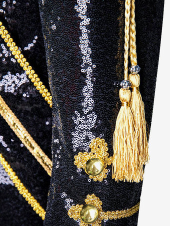 ブラック ヴィンテージ トップ ヴィンテージ ポリエステル フリンジ スパンコール 長袖 レトロ コスチューム 男性用