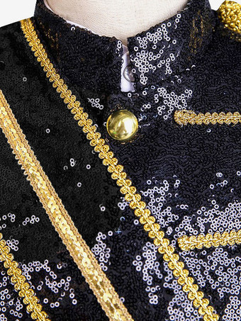 ブラック ヴィンテージ トップ ヴィンテージ ポリエステル フリンジ スパンコール 長袖 レトロ コスチューム 男性用