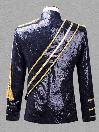 ブラック ヴィンテージ トップ ヴィンテージ ポリエステル フリンジ スパンコール 長袖 レトロ コスチューム 男性用