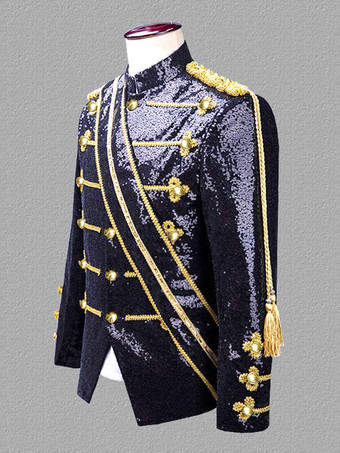 ブラック ヴィンテージ トップ ヴィンテージ ポリエステル フリンジ スパンコール 長袖 レトロ コスチューム 男性用