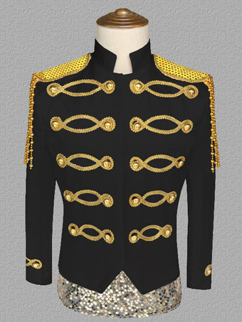 ブラック ホワイト ヴィンテージ トップ ヴィンテージ ポリエステル スパンコール チェーン ロング スリーブ レトロ コスチューム 男性用