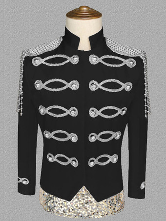 シルバー ホワイト ヴィンテージ トップ ヴィンテージ ポリエステル スパンコール チェーン ロング スリーブ レトロ コスチューム 男性用