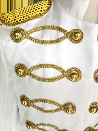 ホワイト ヴィンテージ トップ ヴィンテージ ポリエステル スパンコール チェーン ロング スリーブ レトロ コスチューム 男性用