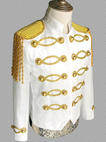 ホワイト ヴィンテージ トップ ヴィンテージ ポリエステル スパンコール チェーン ロング スリーブ レトロ コスチューム 男性用