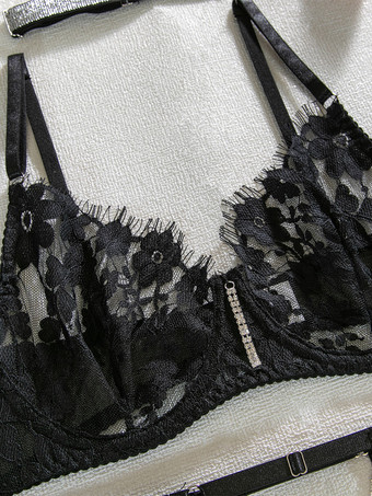 ランジェリー ブラ ブラック ラインストーン 3ピース ブラジャー 女性用