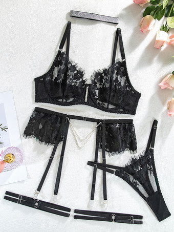 ランジェリー ブラ ブラック ラインストーン 3ピース ブラジャー 女性用