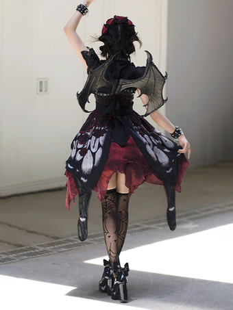   ゴシックロリータドレス レース グロメット 蝶柄 薔薇柄 ホワイト ホワイト