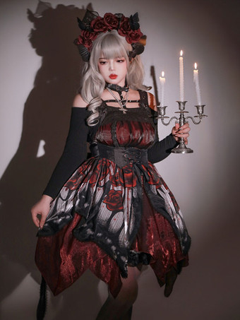 ホワイト   ゴシックロリータドレス レース グロメット 蝶柄 薔薇柄 ホワイト ホワイト