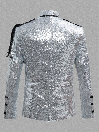 シルバー ヴィンテージ トップ ヴィンテージ スパンコール チェーン ロング スリーブ ポリエステル ポリエステル繊維オーバー コート レトロ コスチューム用男 バーガンディ