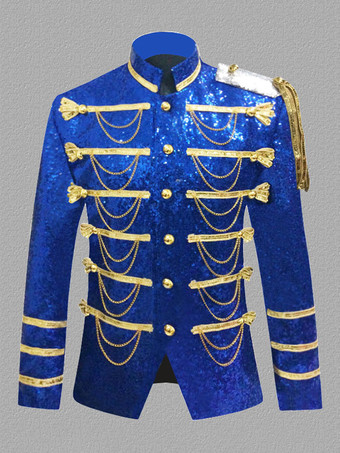 ブルー シルバー ヴィンテージ トップ ヴィンテージ スパンコール チェーン ロング スリーブ ポリエステル ポリエステル繊維オーバー コート レトロ コスチューム用男 バーガンディ