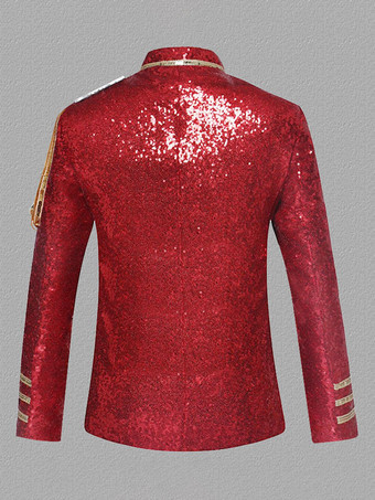 シルバー ヴィンテージ トップ ヴィンテージ スパンコール チェーン ロング スリーブ ポリエステル ポリエステル繊維オーバー コート レトロ コスチューム用男 バーガンディ