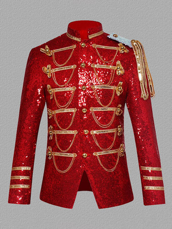 レッド シルバー ヴィンテージ トップ ヴィンテージ スパンコール チェーン ロング スリーブ ポリエステル ポリエステル繊維オーバー コート レトロ コスチューム用男 バーガンディ