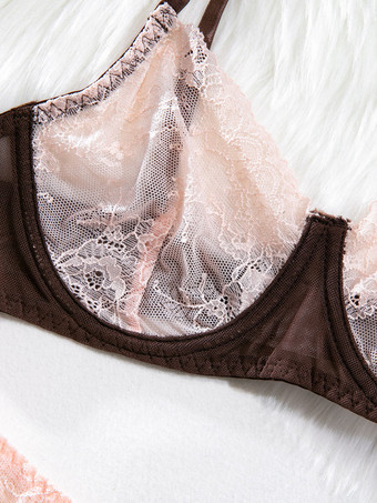 ランジェリーブラ コーヒーブラウン ツートーン レース 2ピース 女性用ブラ