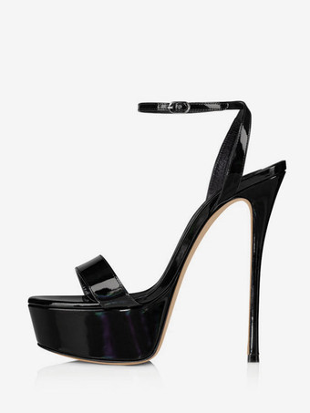 女性のヒール サンダル ヌード本革プラットフォーム スティレット ヒール アンクル ストラップ ドレス サンダル