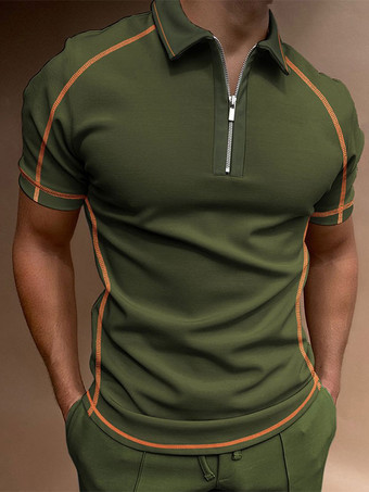 メンズ ポロシャツ プリント ターンダウンカラー 半袖 レギュラーフィット グリーン ファッショナブル ポロシャツ