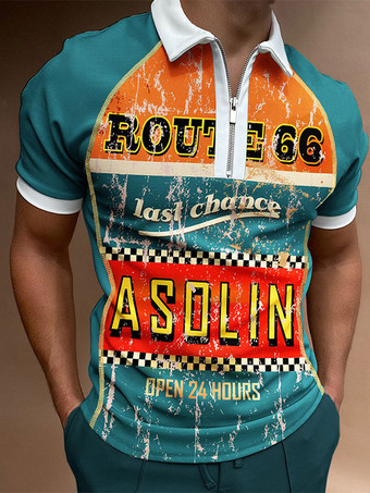 グリーン メンズ ポロシャツ プリント ターンダウン カラー 半袖 レギュラー フィット ブルー スマート ポロシャツ