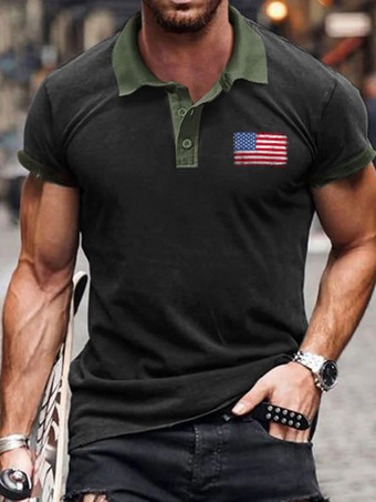 ブラック メンズ ポロシャツ プリント ターンダウン カラー 半袖 レギュラー フィット ホワイト スマート ポロシャツ